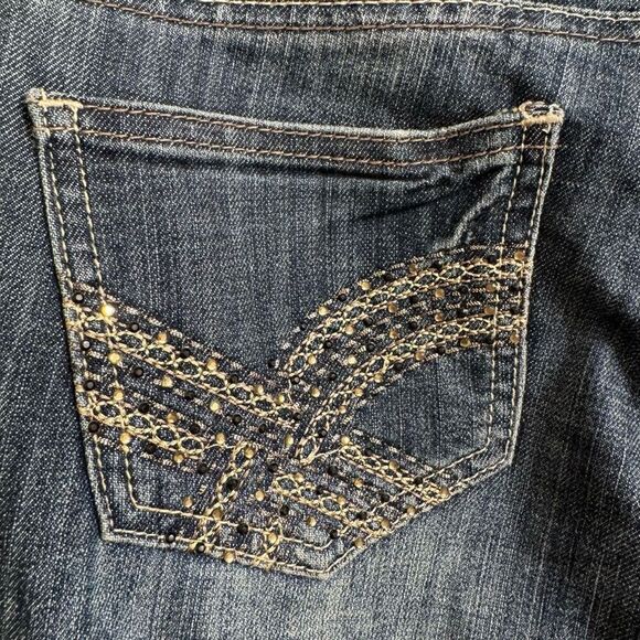 Blue Asphalt Wet Seal 2000s Rhinestone Pocket Faded Skinny Jeans Size 7 - Picture 7 of 8